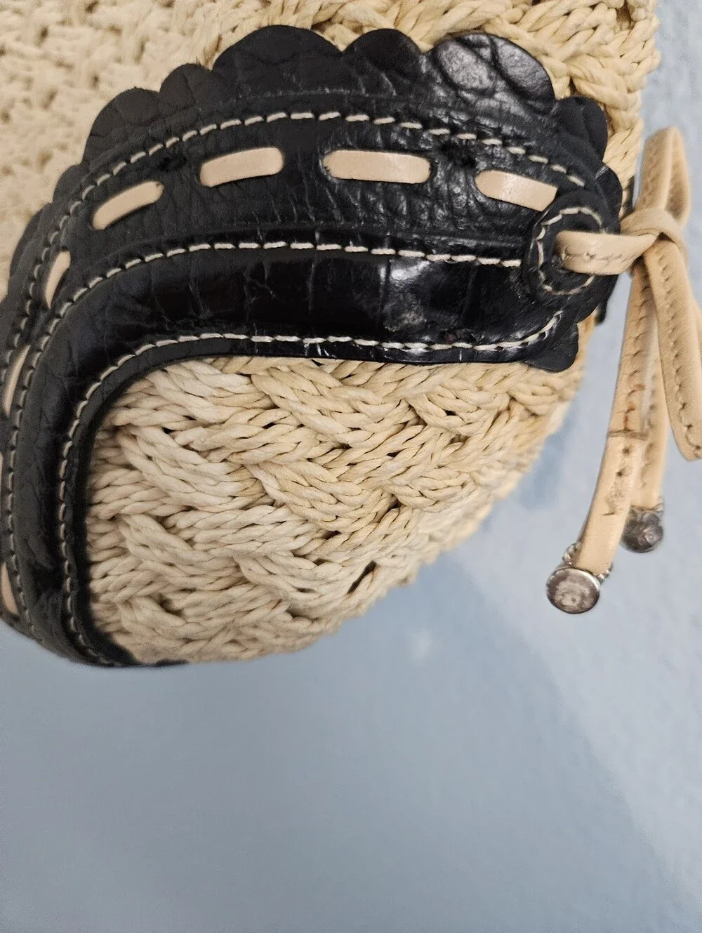 Brighton Woven Straw Crossbody Bag with Black Trim